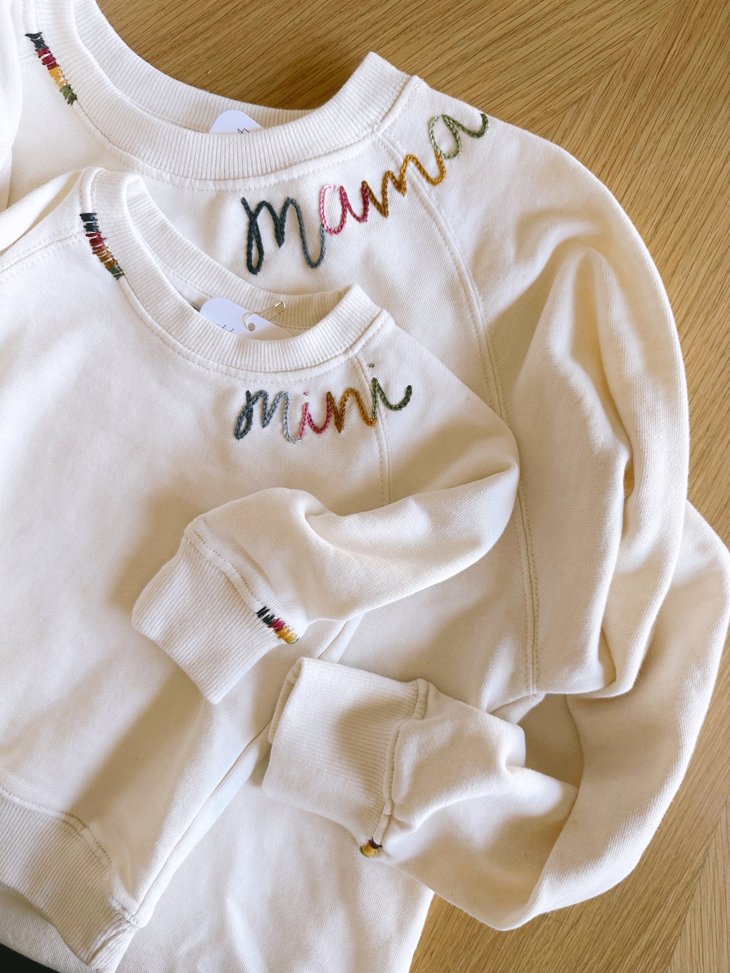 MAMA and MINI hand embroidered matching sweatshirt - BONE