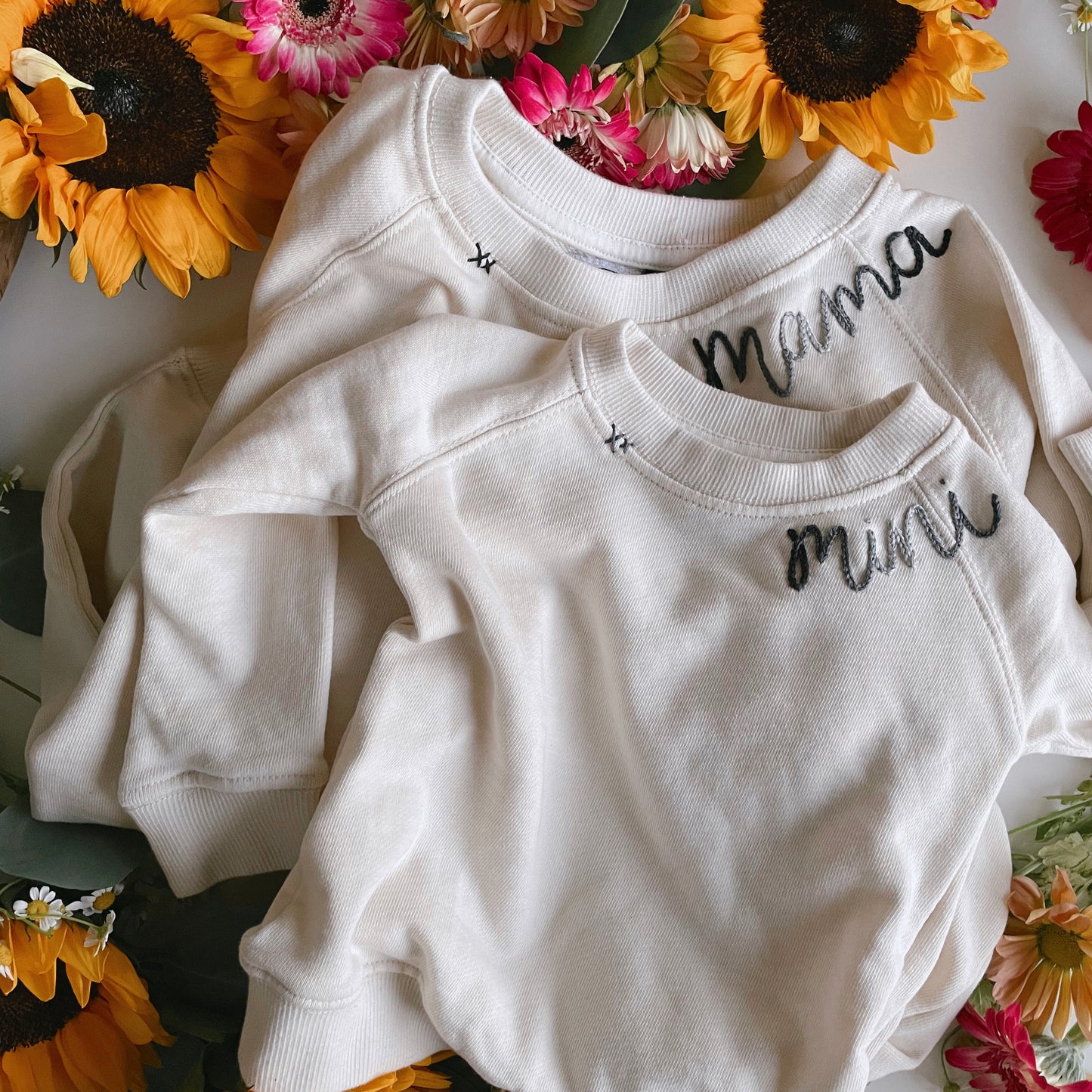 MAMA and MINI hand embroidered matching sweatshirt - BONE