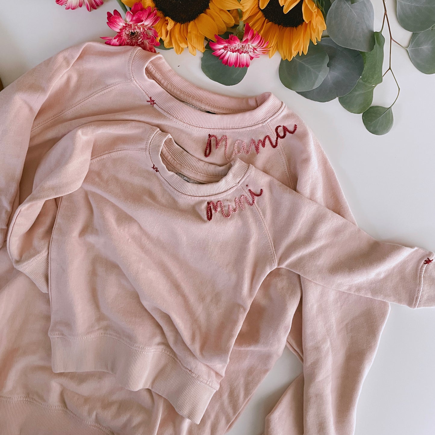 MAMA and MINI hand embroidered matching sweatshirt - DUSTY ROSE